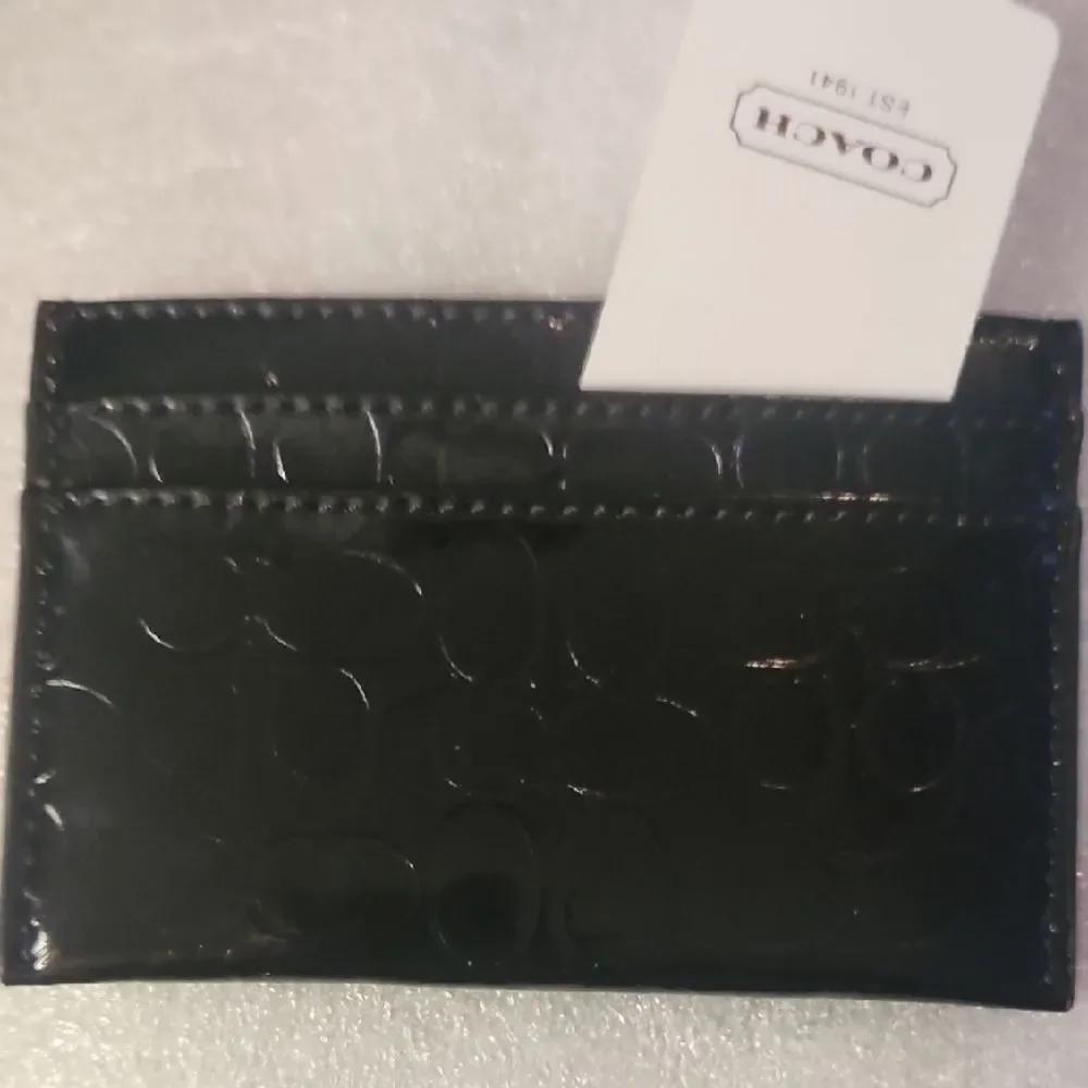 Coach Glossy Black Embossed Card Holder
